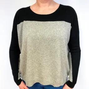 Slouchy Grey Black Cashmere Crew Neck Jumper Large