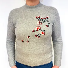 Smoke Grey Floral Cashmere Crew Neck Jumper Large