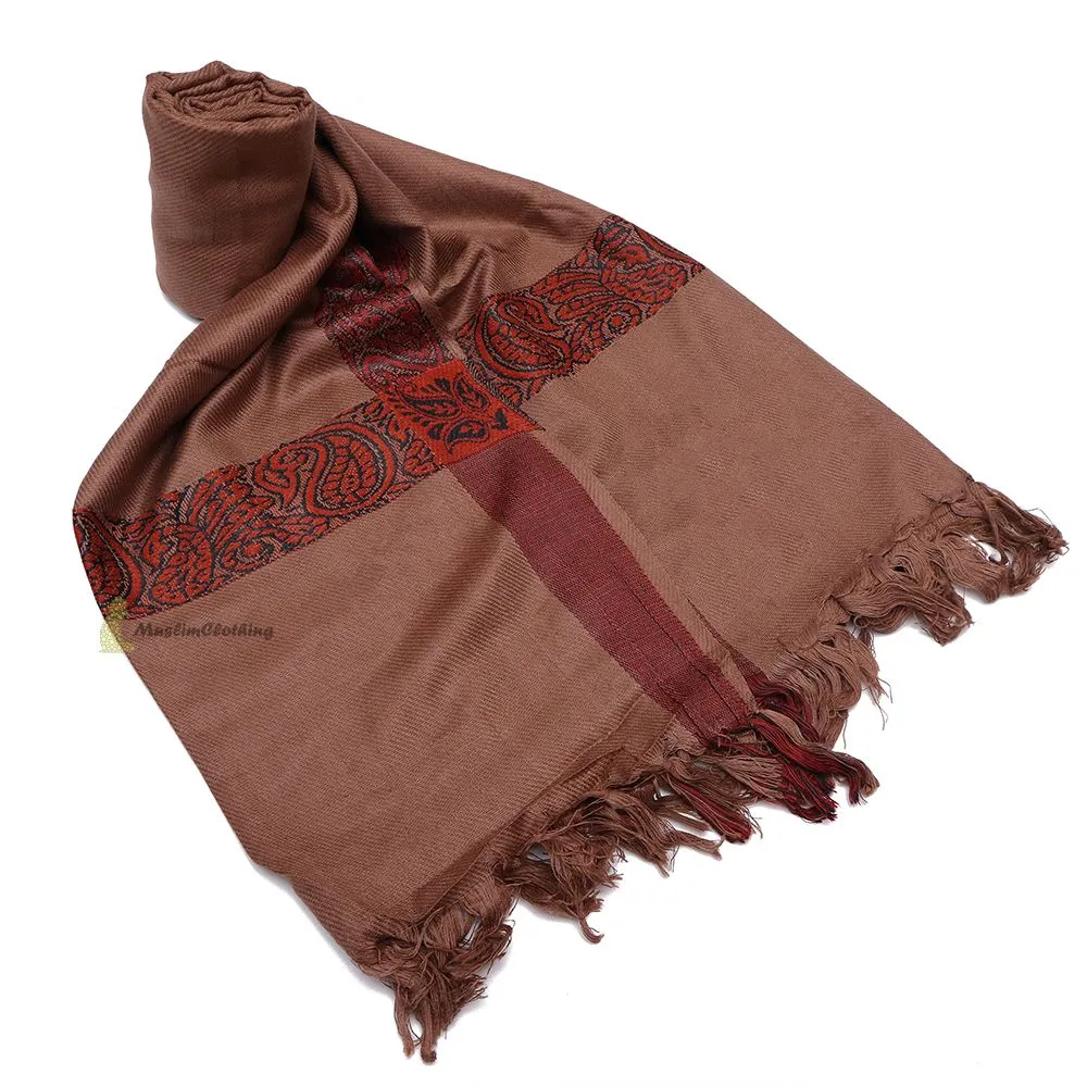 Soft  Caramel Brown Edge with Rust Brown Habaib Sorban Scarf Turban with Design