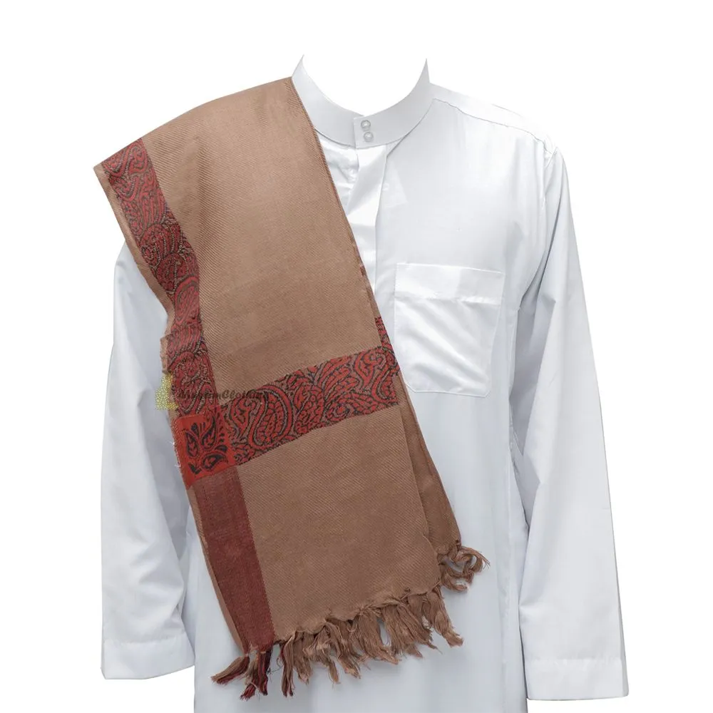 Soft  Caramel Brown Edge with Rust Brown Habaib Sorban Scarf Turban with Design