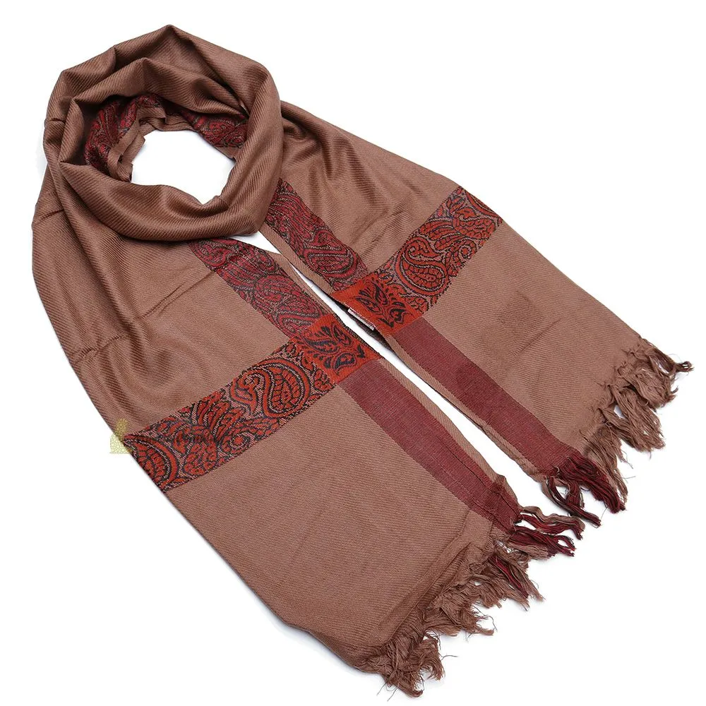 Soft  Caramel Brown Edge with Rust Brown Habaib Sorban Scarf Turban with Design