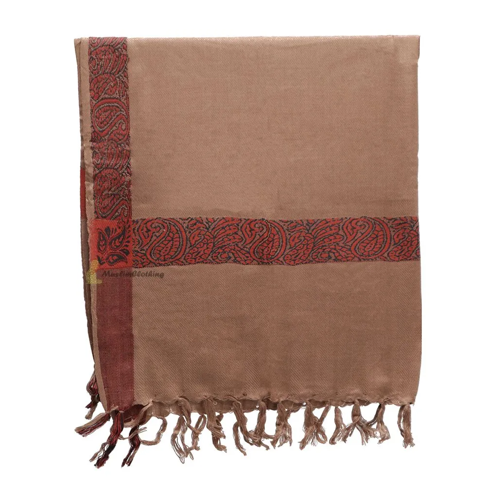 Soft  Caramel Brown Edge with Rust Brown Habaib Sorban Scarf Turban with Design
