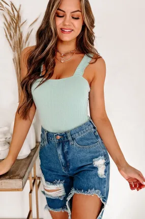 Sophie Ribbed Ruffle Strap Bodysuit (Sage)