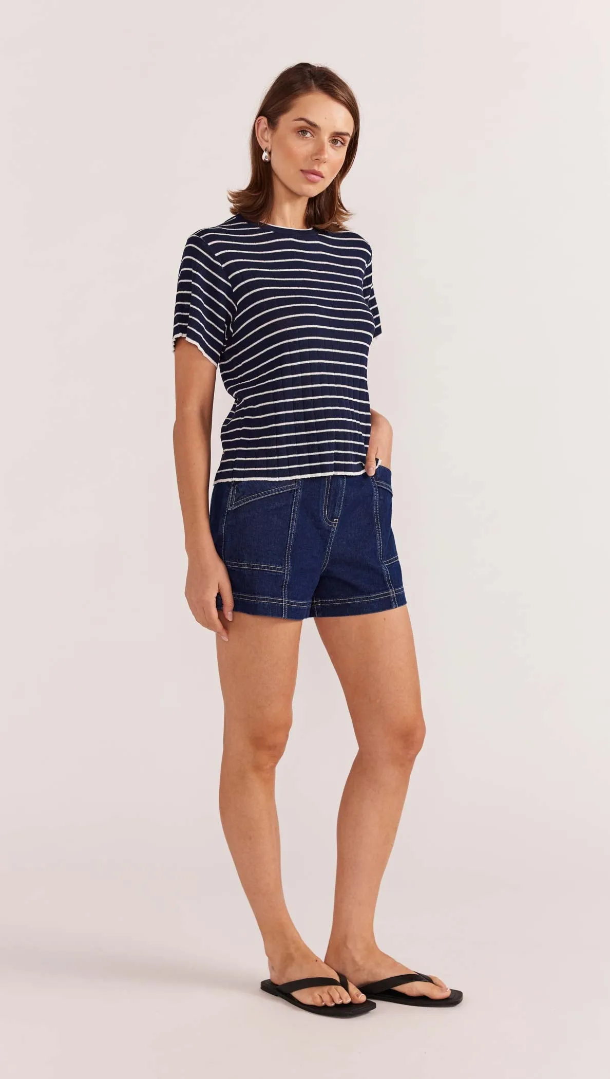 Staple the Label Coco Stripe Knit Tee - Navy/White