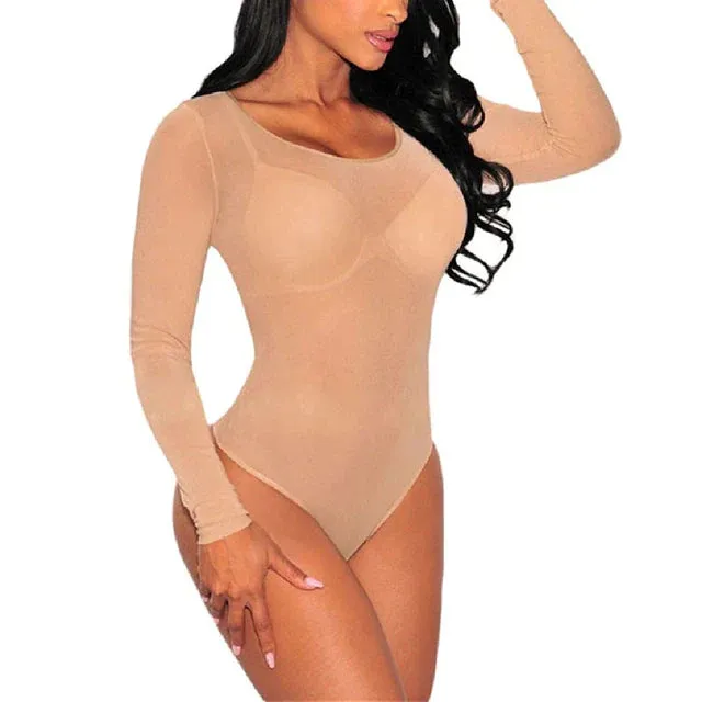 Transparent Long Sleeve Bodysuits Leotard Tops