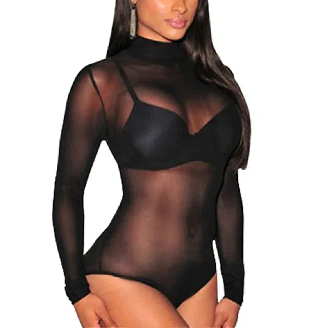 Transparent Long Sleeve Bodysuits Leotard Tops