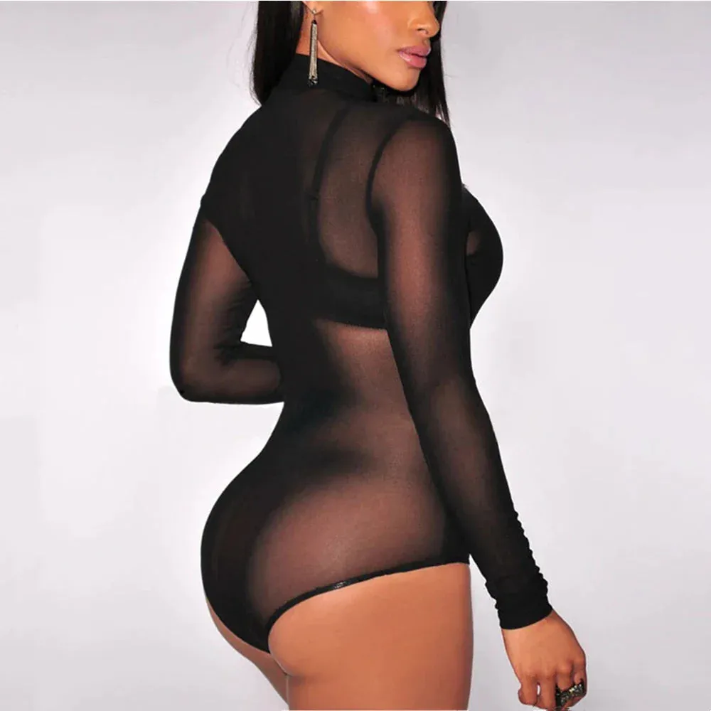 Transparent Long Sleeve Bodysuits Leotard Tops