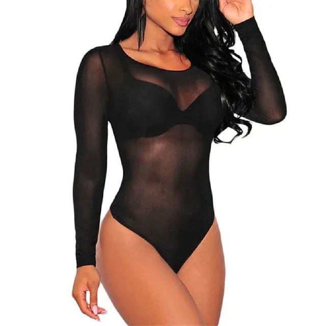 Transparent Long Sleeve Bodysuits Leotard Tops