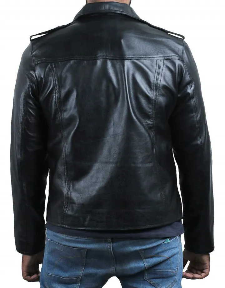 Turn Down Collar Black Leather Jacket