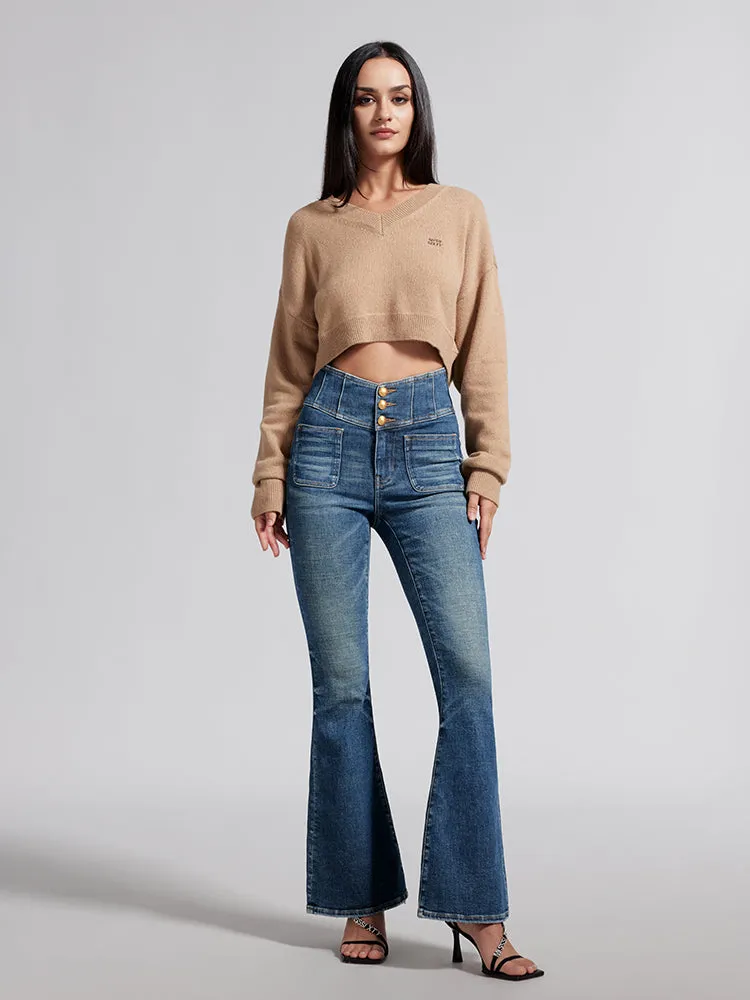 V-Shape High Waisted Slim Flared Jeans