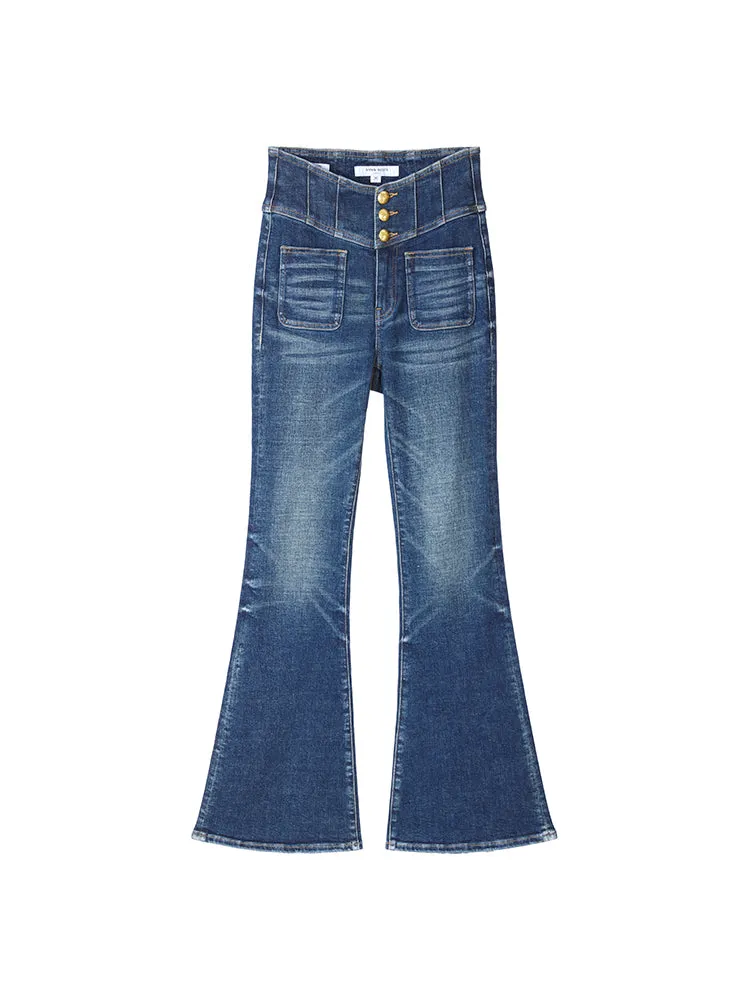 V-Shape High Waisted Slim Flared Jeans