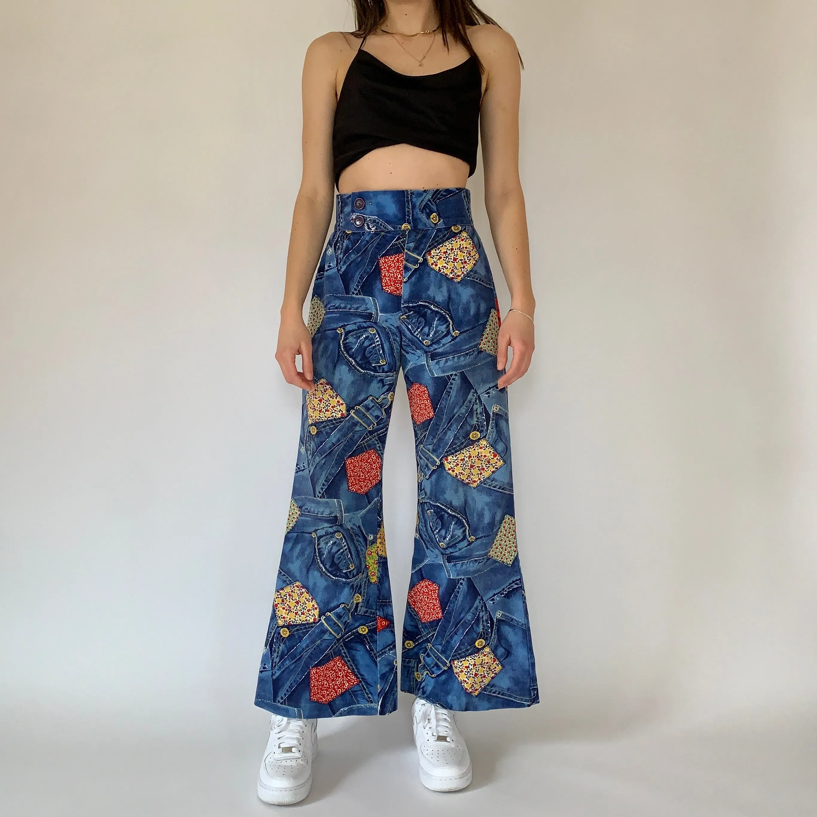Vintage 1970s Denim Print Jeans