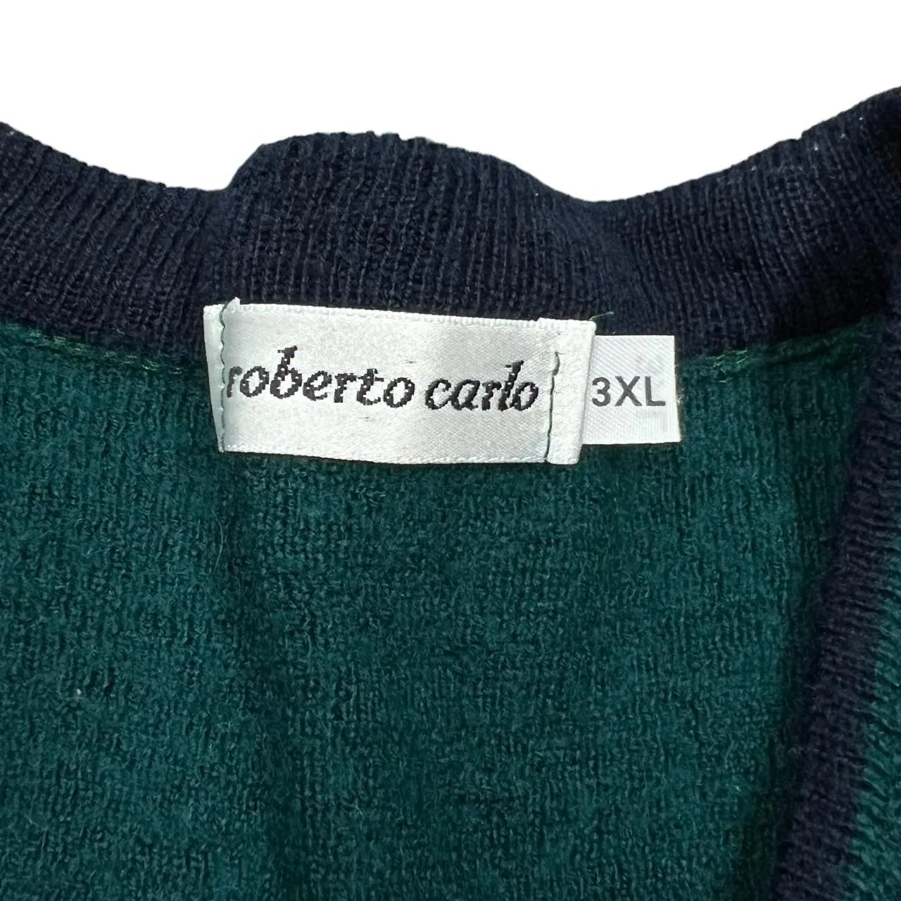 Vintage ROBERTO CARLO Grandad Colour Block Acrylic Wool Knit V-Neck Sweater Jumper