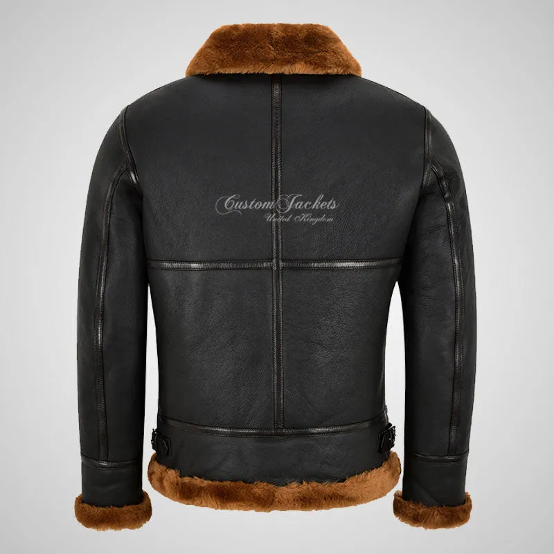 VOSTOK Men's B3 Sheepskin Flying Jacket Black Shearling Fur Jacket