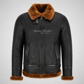 VOSTOK Men's B3 Sheepskin Flying Jacket Black Shearling Fur Jacket