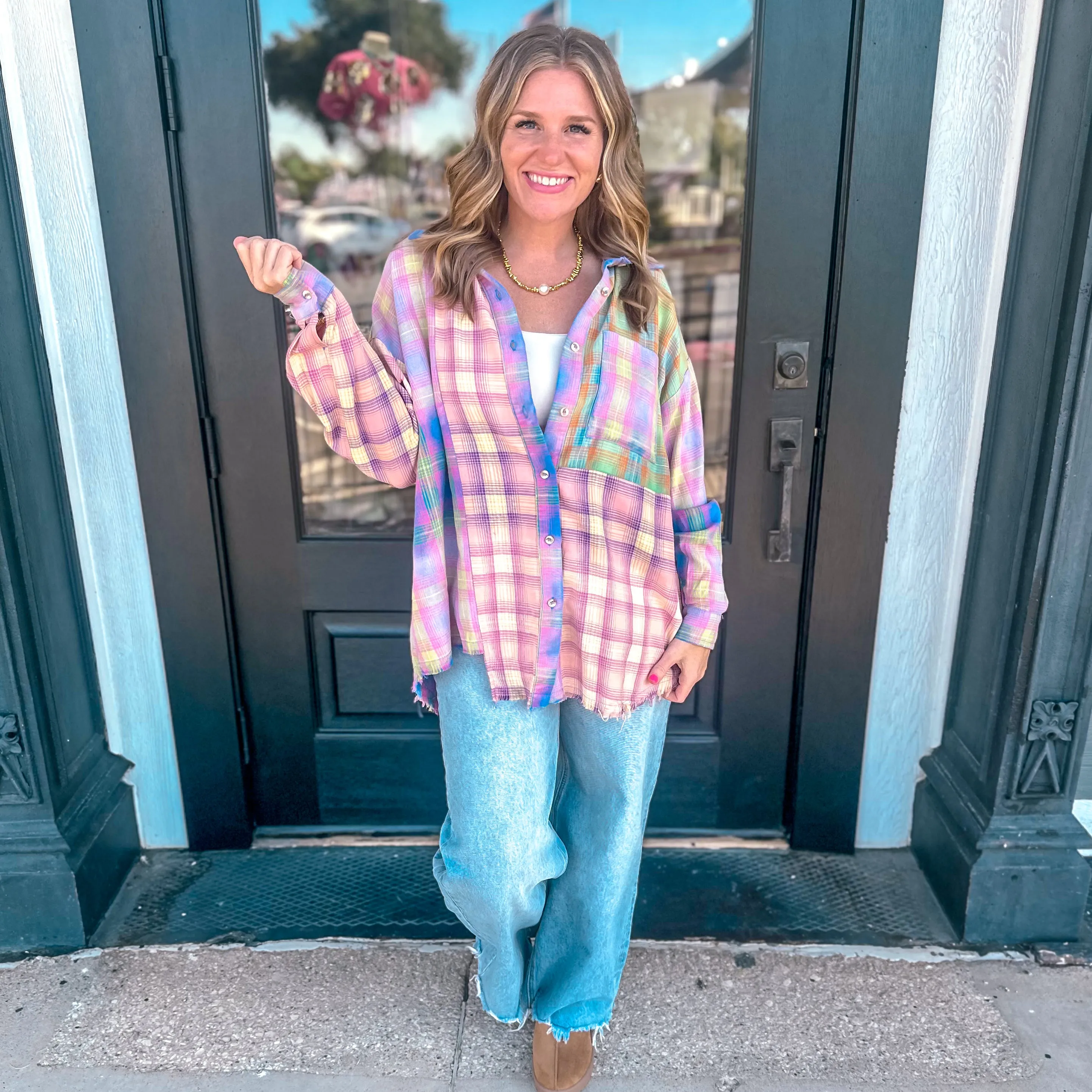Well Known Vintage Plaid Bleached Shirt