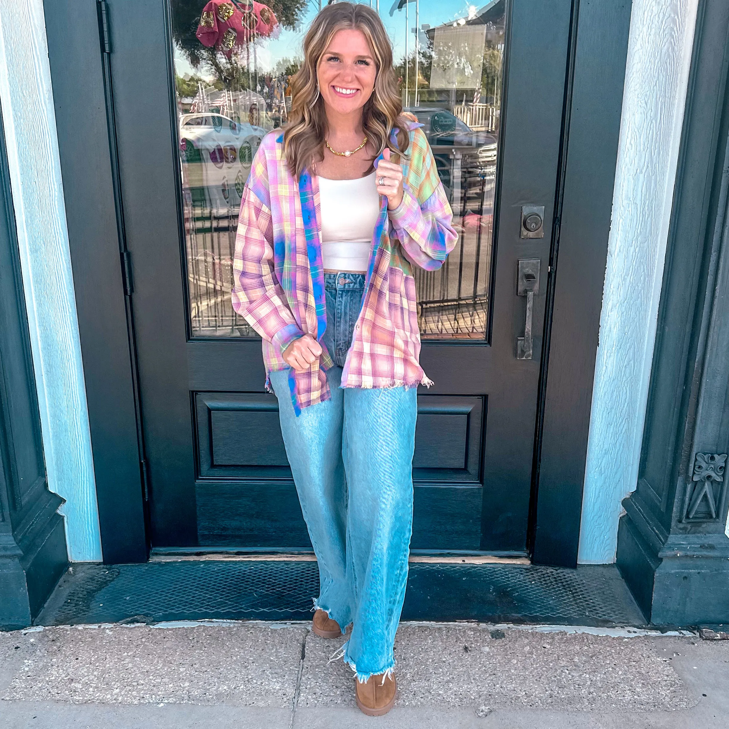 Well Known Vintage Plaid Bleached Shirt