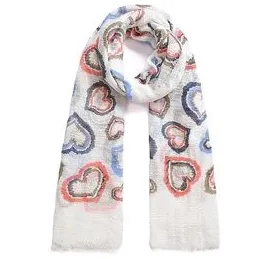 White Scarf with Multicoloured Hearts