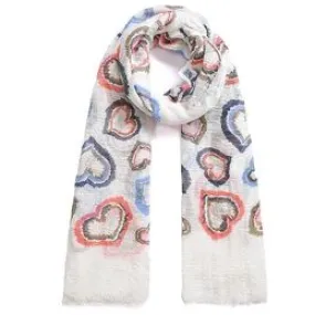 White Scarf with Multicoloured Hearts