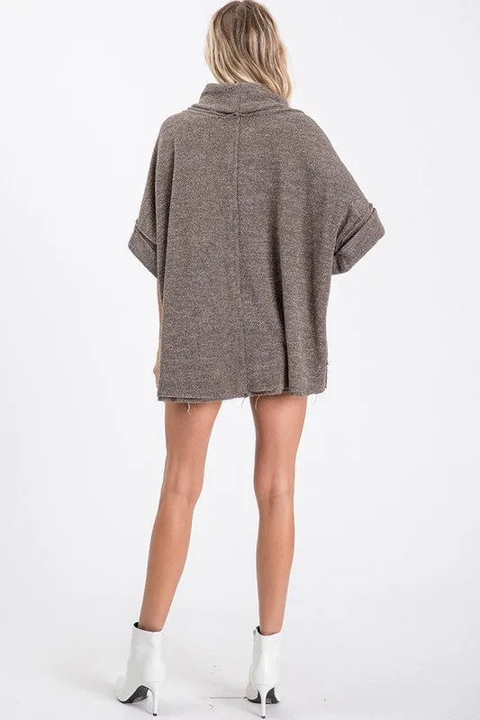 Wide Roll Up Sleeve Boxy Knit Sweater