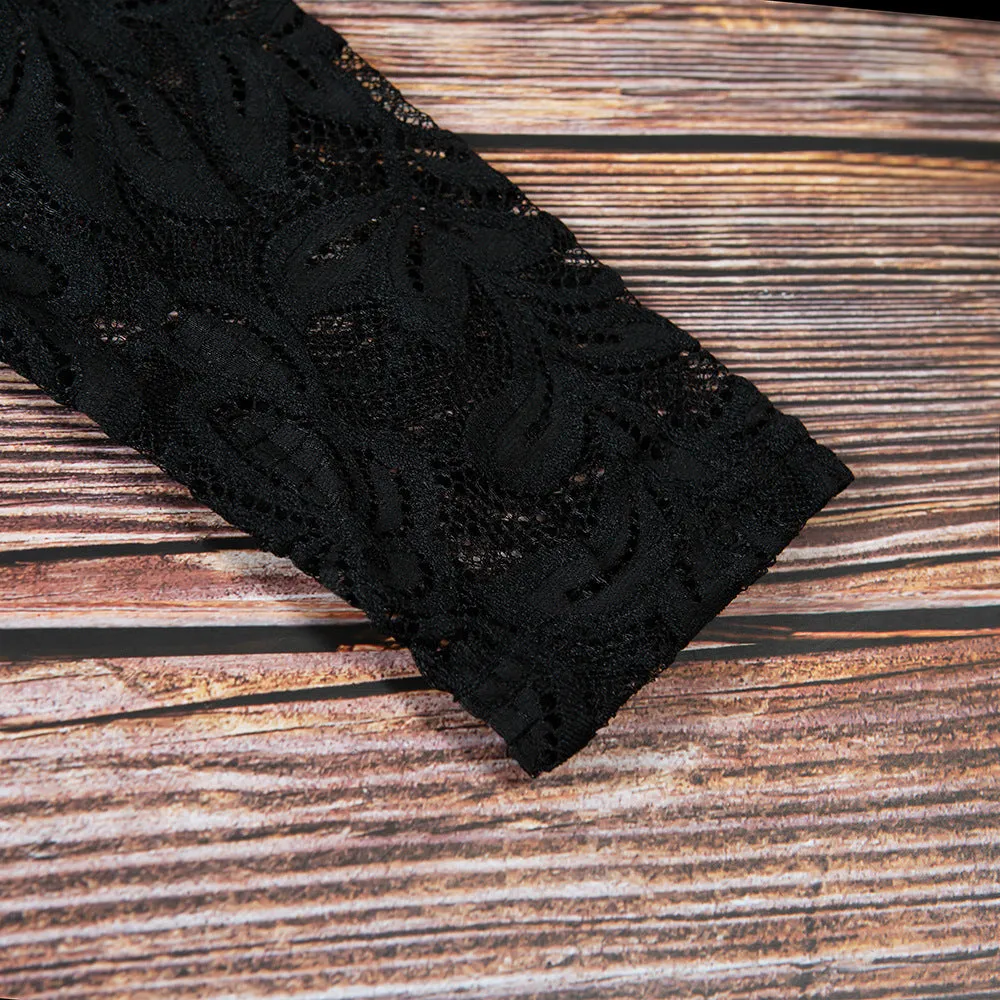 Women Deep V Neck Long Sleeve Lace Bodysuit