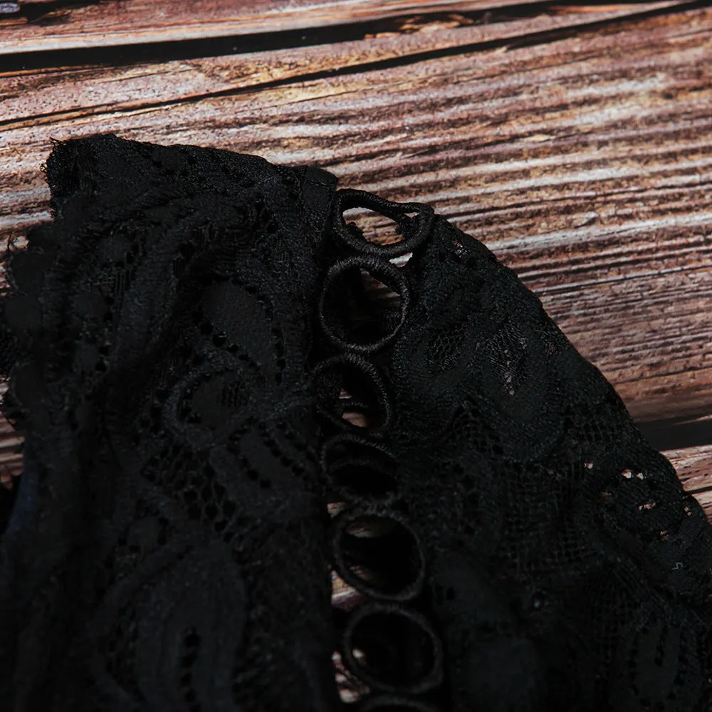 Women Deep V Neck Long Sleeve Lace Bodysuit