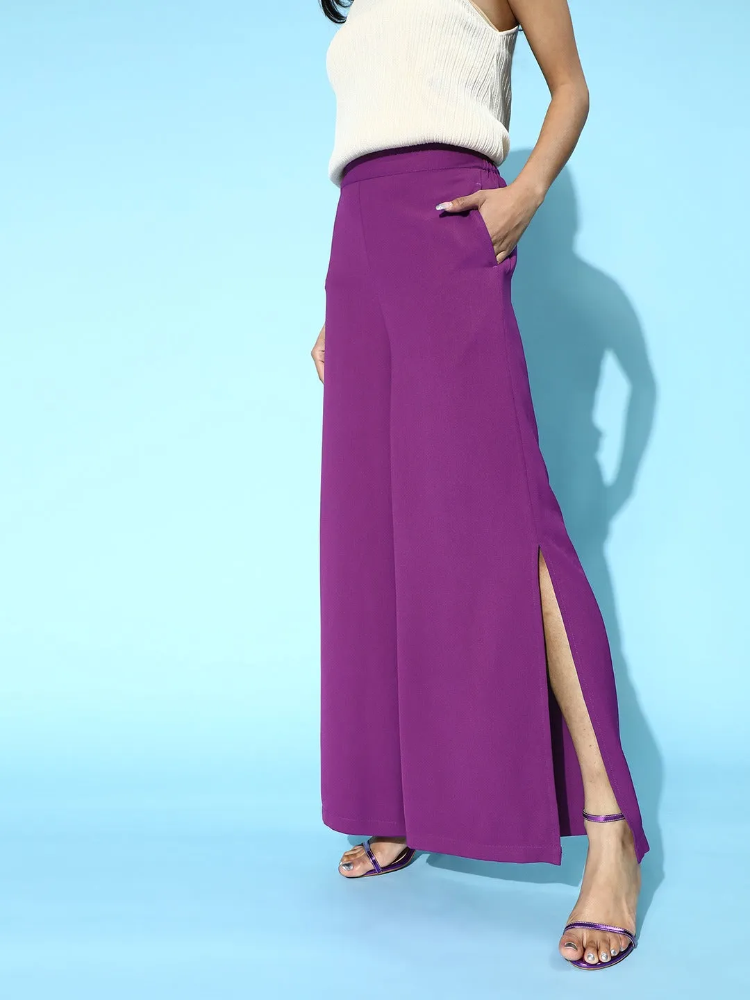 Women Purple Side Slit Peekaboo Comfort