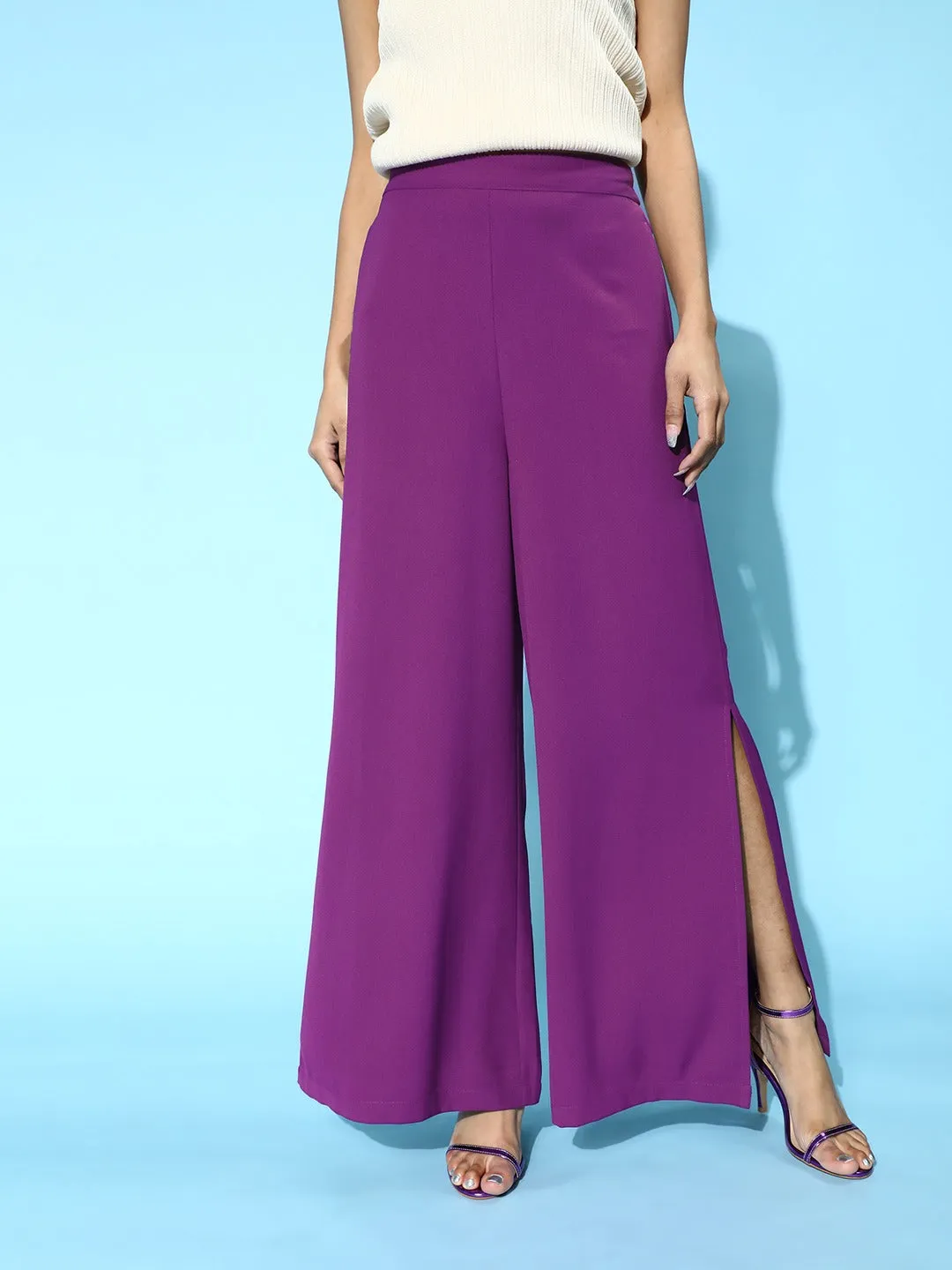 Women Purple Side Slit Peekaboo Comfort