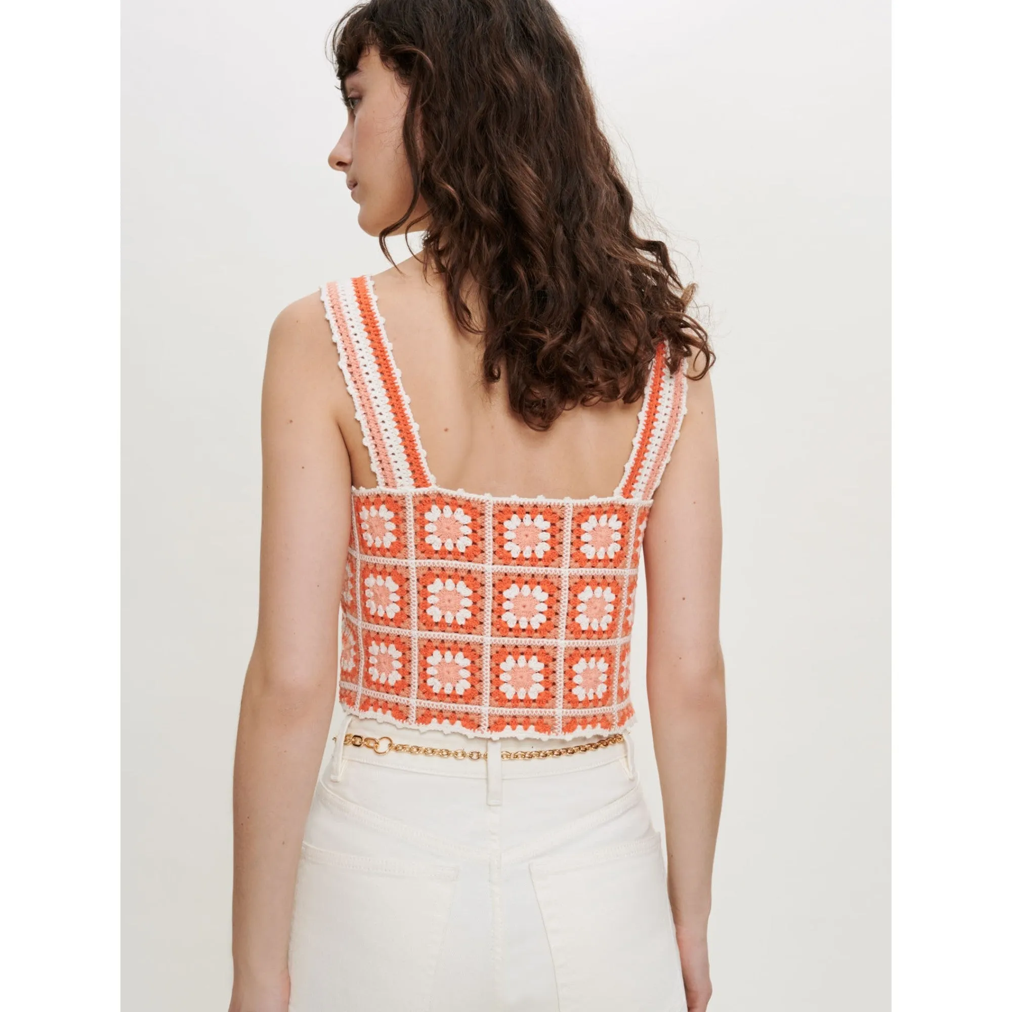 Women Top With Crochet Straps - Orange