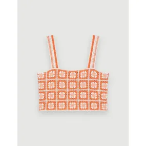 Women Top With Crochet Straps - Orange