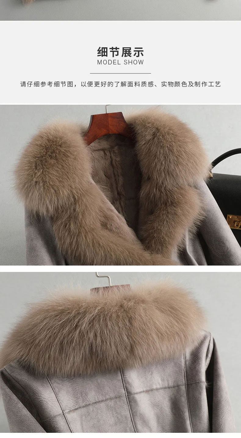 Women's Authentic Fur Collar Leather Coat