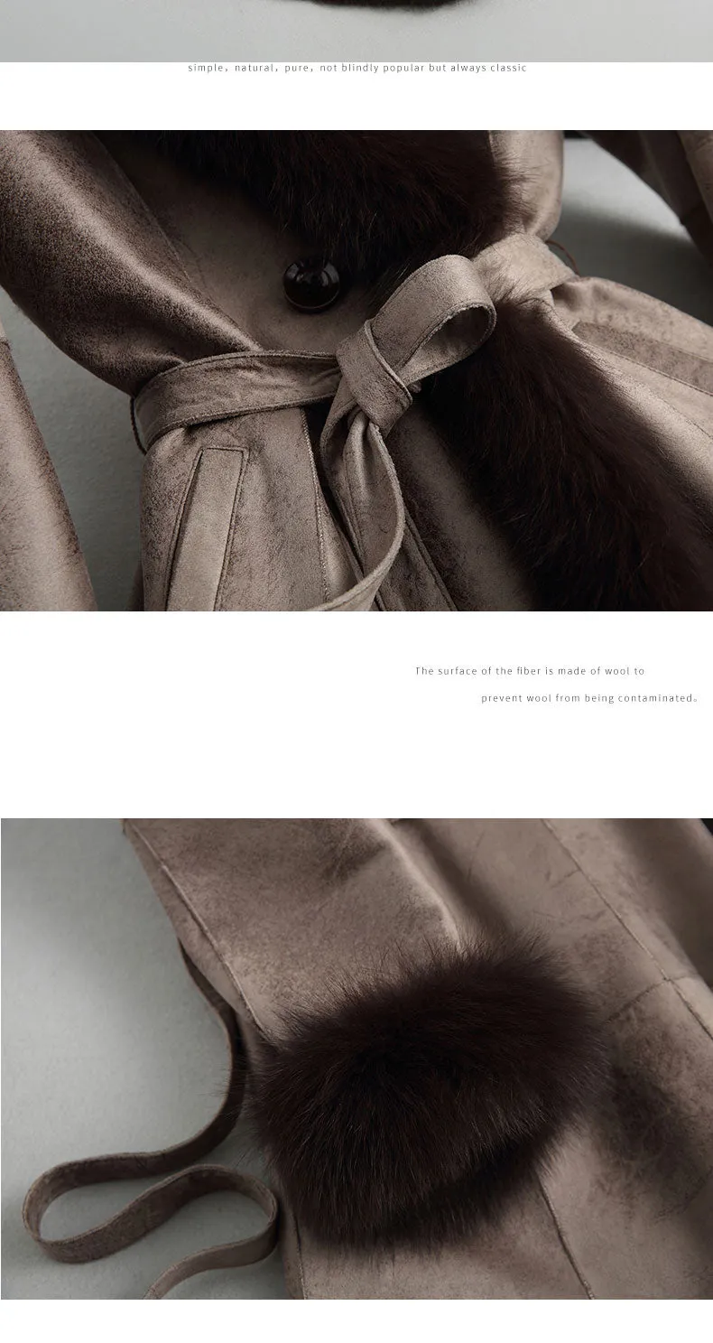 Women's Authentic Fur Collar Leather Coat