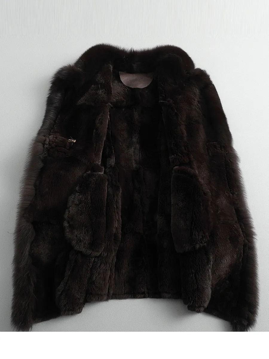 Women's Authentic Fur Collar Leather Coat