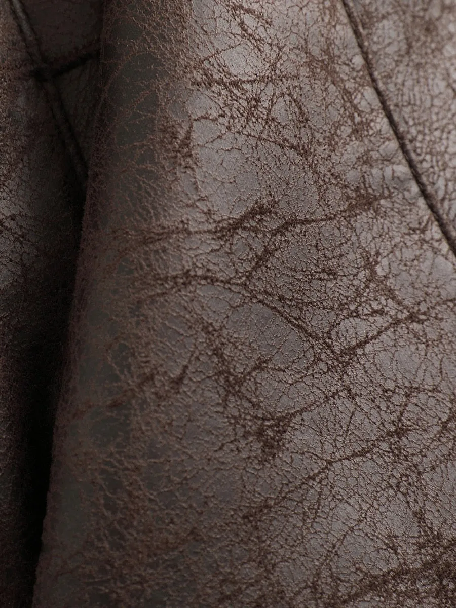 Women's Authentic Fur Collar Leather Coat