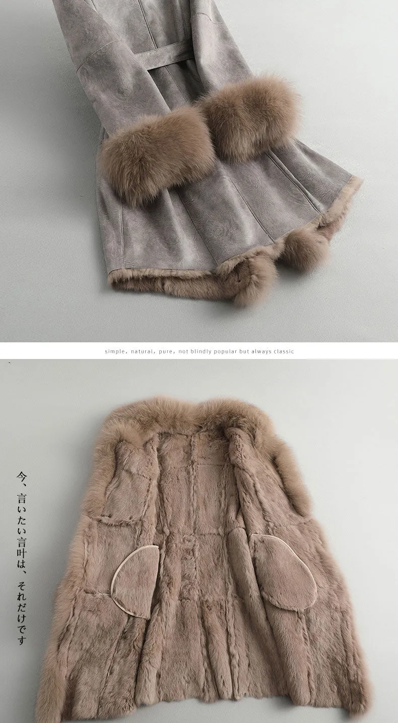 Women's Authentic Fur Collar Leather Coat