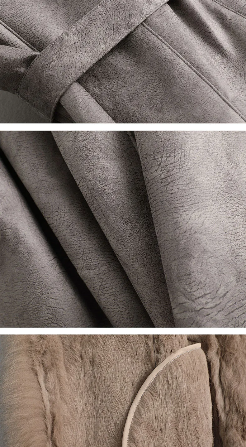 Women's Authentic Fur Collar Leather Coat