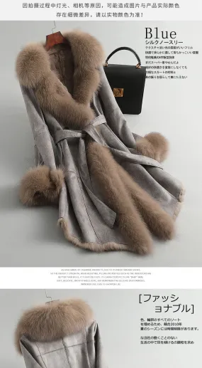 Women's Authentic Fur Collar Leather Coat