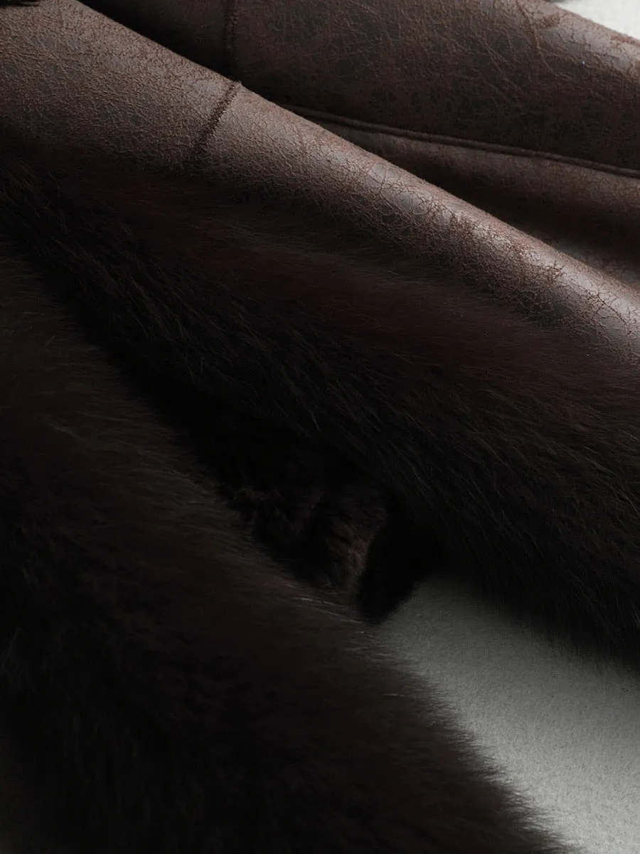 Women's Authentic Fur Collar Leather Coat
