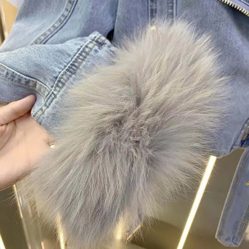 Women's Faux Fur Collar Denim Jacket
