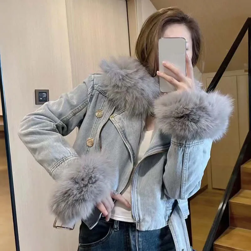 Women's Faux Fur Collar Denim Jacket
