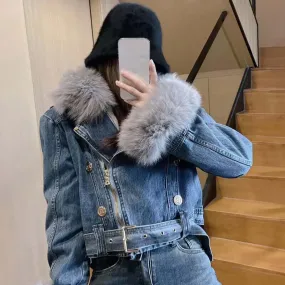 Women's Faux Fur Collar Denim Jacket