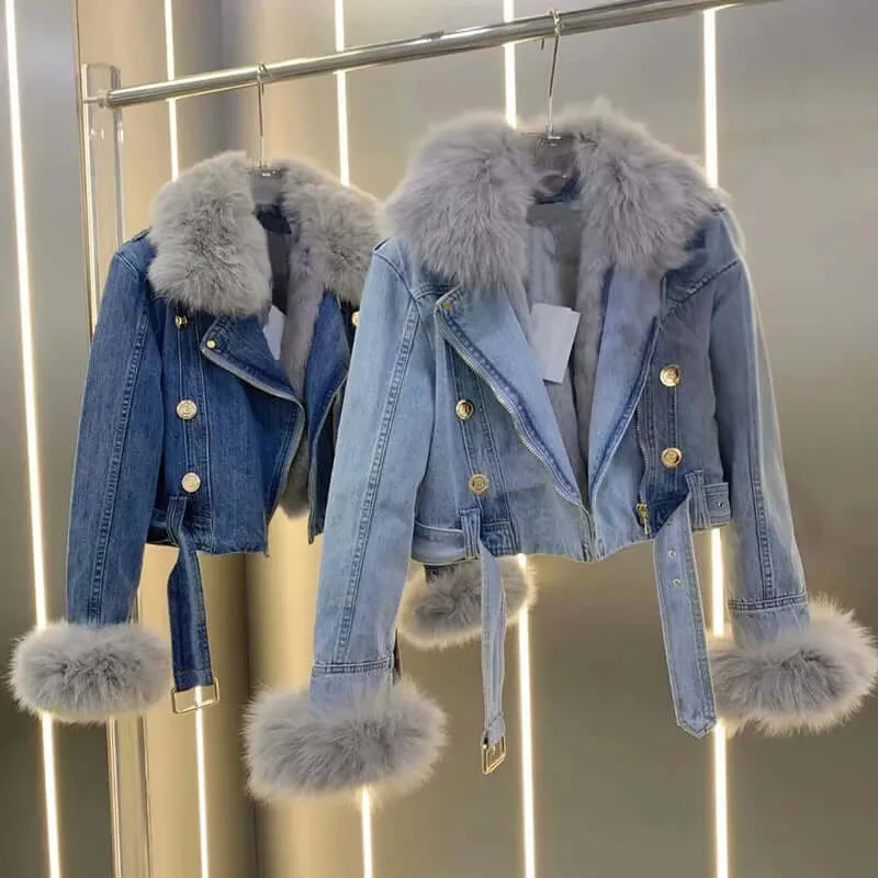 Women's Faux Fur Collar Denim Jacket