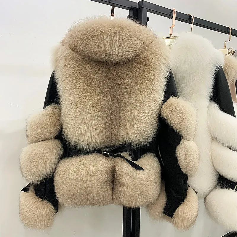 Women's Genuine Sheepskin Leather & 100% Authentic Fur Coat