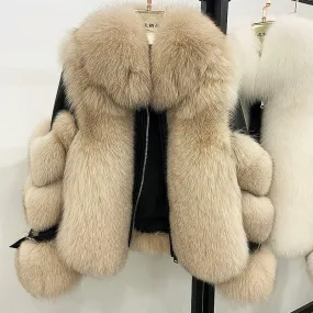 Women's Genuine Sheepskin Leather & 100% Authentic Fur Coat