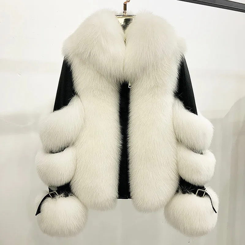 Women's Genuine Sheepskin Leather & 100% Authentic Fur Coat