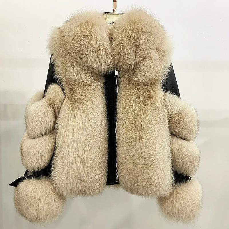 Women's Genuine Sheepskin Leather & 100% Authentic Fur Coat