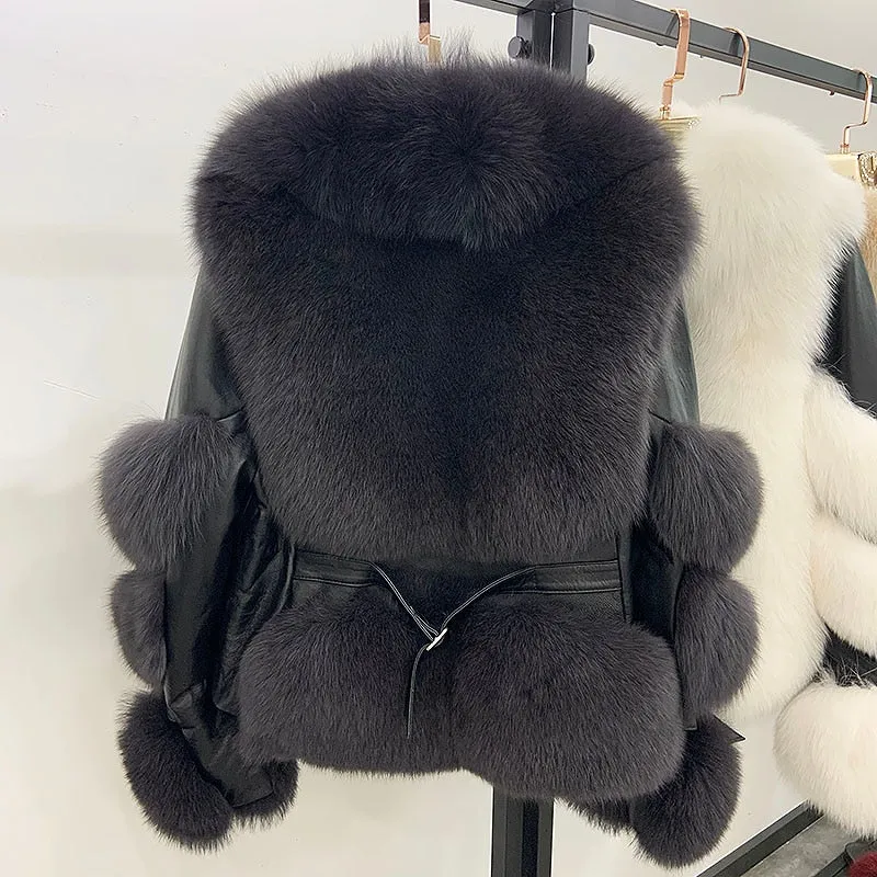 Women's Genuine Sheepskin Leather & 100% Authentic Fur Coat