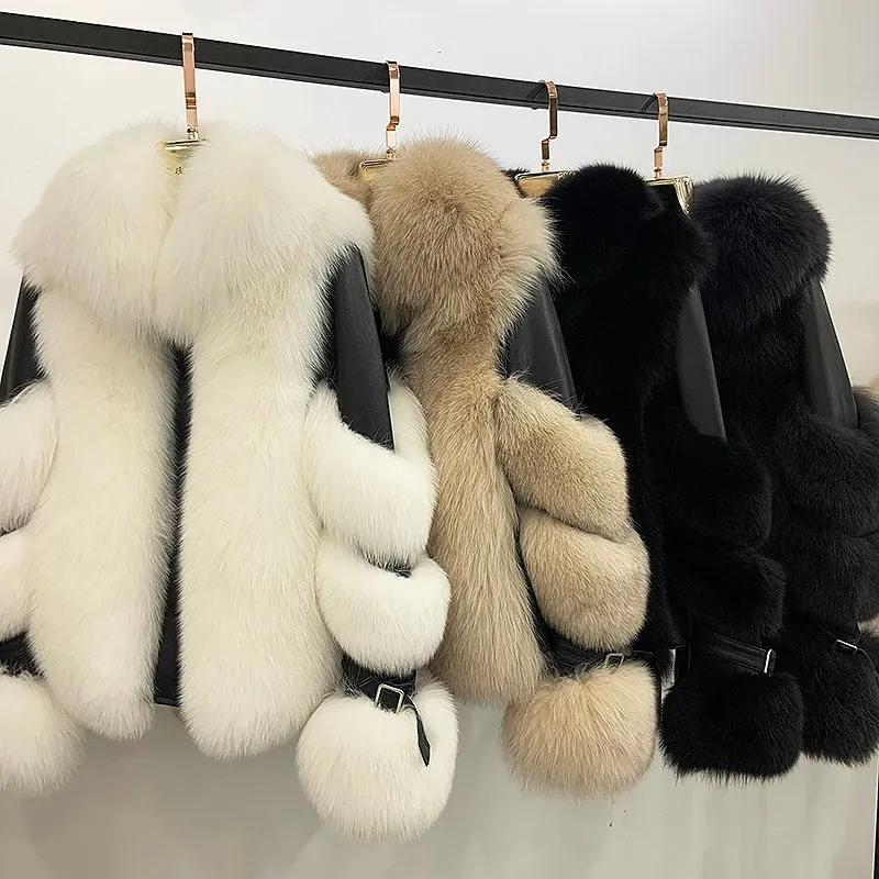 Women's Genuine Sheepskin Leather & 100% Authentic Fur Coat