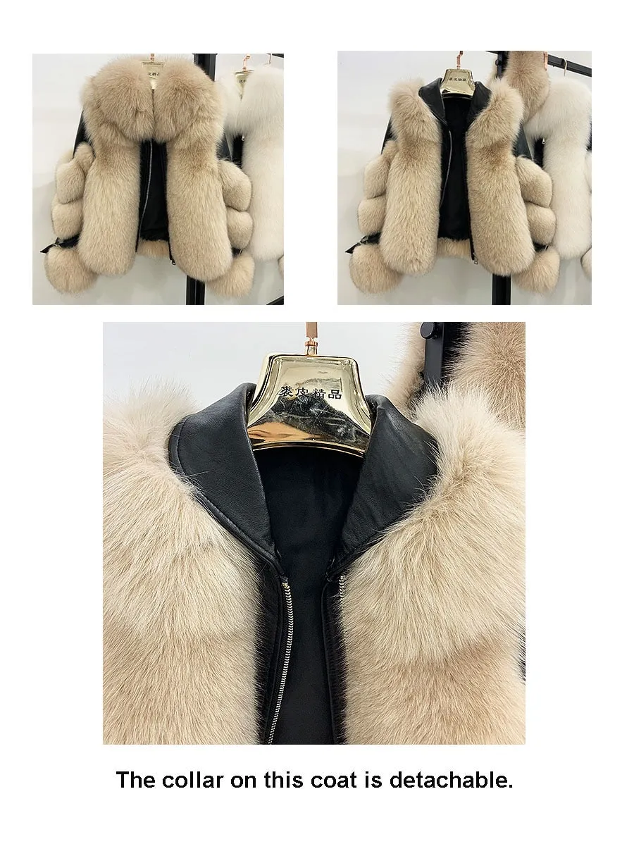 Women's Genuine Sheepskin Leather & 100% Authentic Fur Coat
