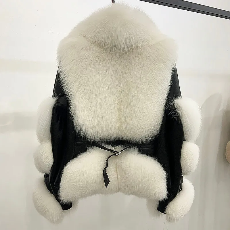 Women's Genuine Sheepskin Leather & 100% Authentic Fur Coat